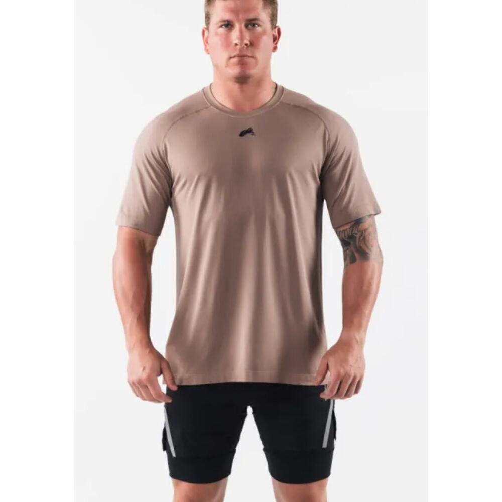 Alphalete Wolf Head Airtech Tee - Creamy Beige Tan Short Sleeve Workout Sz Large